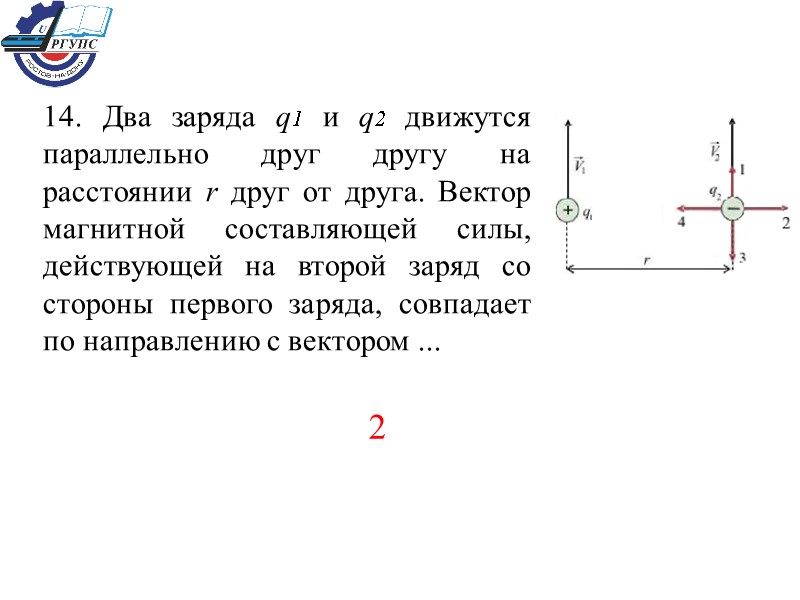 14. Два заряда q1 и q2 движутся параллельно друг другу на расстоянии r друг